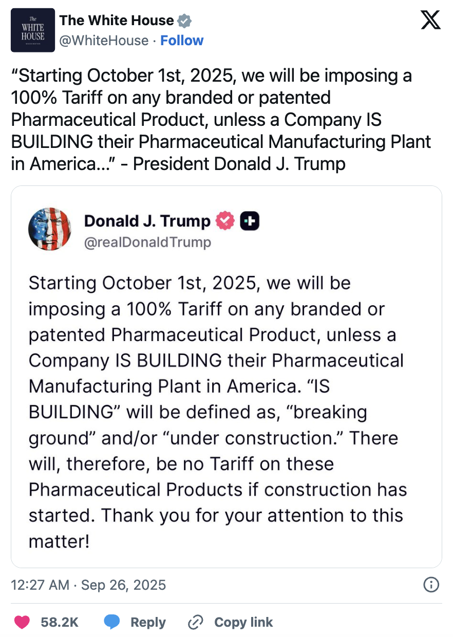 Trump warning: drugmakers must expand US manufacturing or face tariffs